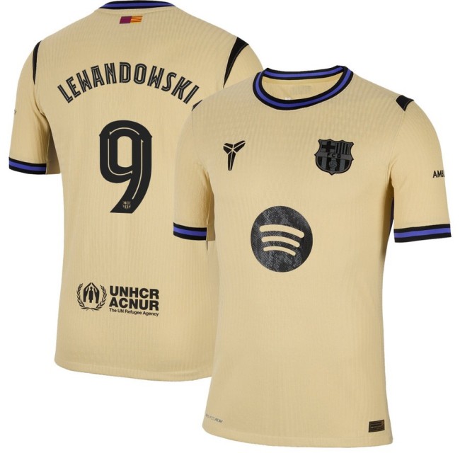 Men's FC Barcelona x Kobe Bryant Brand #9 Robert Lewandowski Team Gold 2025-26 Nike Limited The Second Kit Jersey