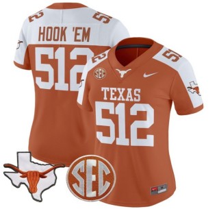 Women's Texas Longhorns 512 Hook 'Em Nike 2025 Vapor Limited Stitched Football Jersey Orange Alternate - With TX State Map & SEC Patch
