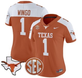 Women's Texas Longhorns #1 Ryan Wingo Nike 2025 Vapor Limited Stitched Football Jersey Orange Alternate - With TX State Map & SEC Patch