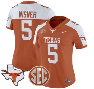 Women's Texas Longhorns #5 Quintrevion Wisner Nike 2025 Vapor Limited Stitched Football Jersey Orange Alternate - With TX State Map & SEC Patch