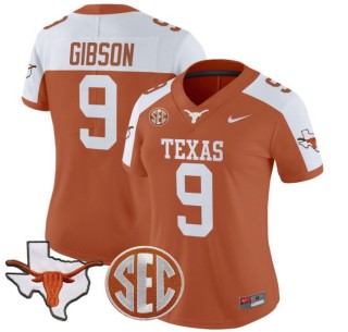 Women's Texas Longhorns #9 Jerrick Gibson Nike 2025 Vapor Limited Stitched Football Jersey Orange Alternate - With TX State Map & SEC Patch