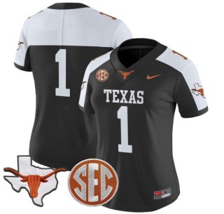 Women's Texas Longhorns #1 Nike 2025 Vapor Limited Stitched Football Jersey Black Alternate - With TX State Map & SEC Patch