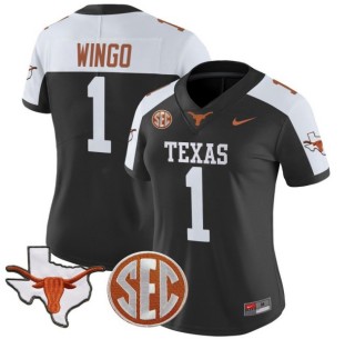 Women's Texas Longhorns #1 Ryan Wingo Nike 2025 Vapor Limited Stitched Football Jersey Black Alternate - With TX State Map & SEC Patch