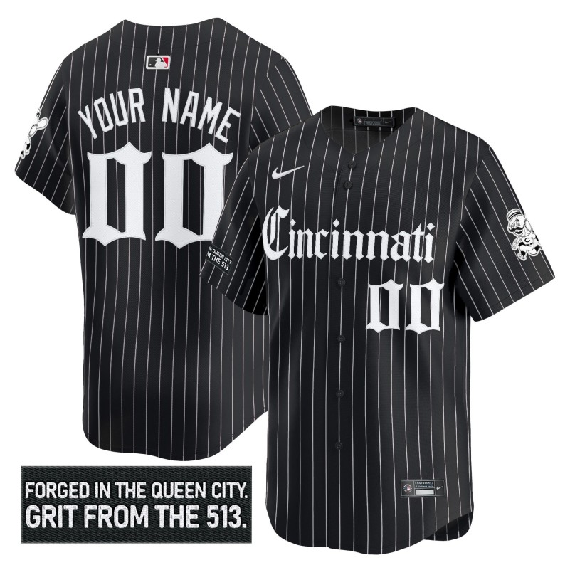 Cincinnati Reds 'Gothic Queen City Edition' Custom Vapor Premier Limited Stitched Baseball Jersey Black Pinstripe