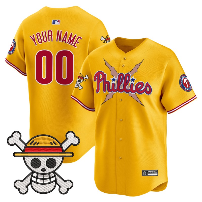 Philadelphia Phillies x One Piece Custom Gold 2025 Vapor Premier Limited Stitched Baseball Jersey