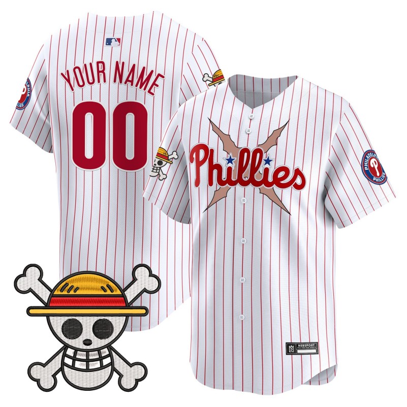 Philadelphia Phillies x One Piece Custom White 2025 Vapor Premier Limited Stitched Baseball Jersey Pinstripe