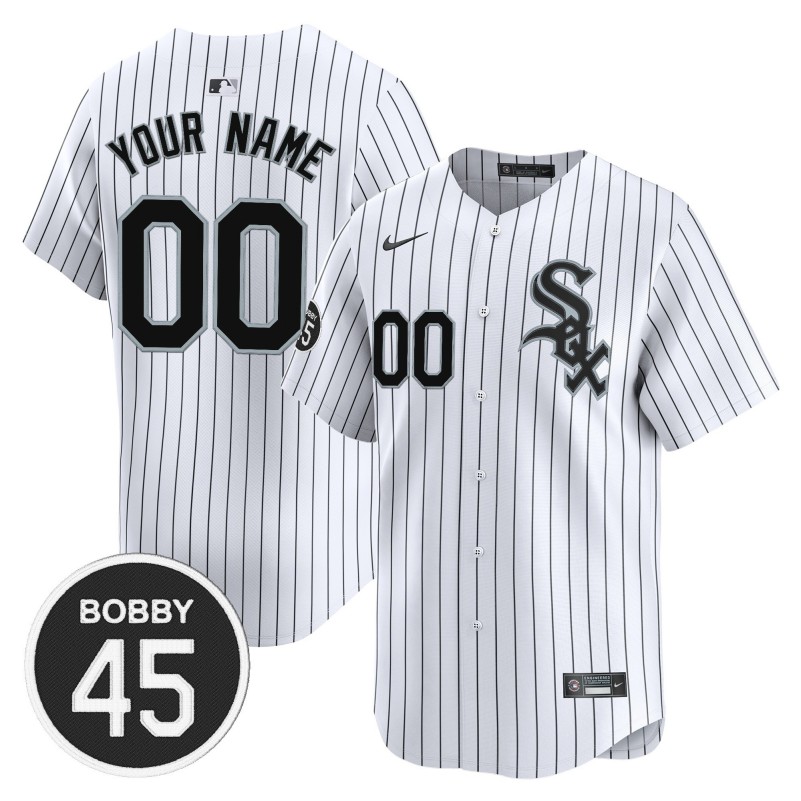 Chicago White Sox Custom Home White With 45 Bobby Jenks Patch Limited Stitched Baseball Jersey