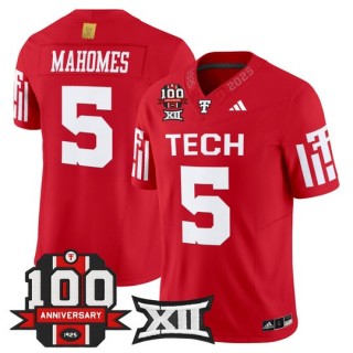 Men's Texas Tech Red Raiders #5 Patrick Mahomes Red F.U.S.E. 100th Anniversary Patch 2025 Vapor Limited Stitched Football Jersey