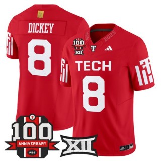 Men's Texas Tech Red Raiders #8 Cameron Dickey Red F.U.S.E. 100th Anniversary Patch 2025 Vapor Limited Stitched Football Jersey