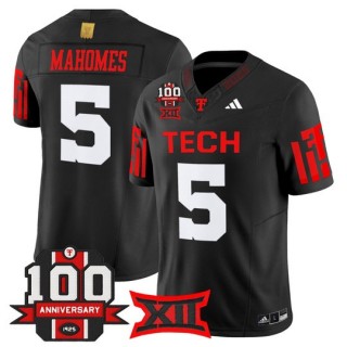 Men's Texas Tech Red Raiders #5 Patrick Mahomes Black F.U.S.E. 100th Anniversary Patch 2025 Vapor Limited Stitched Football Jersey