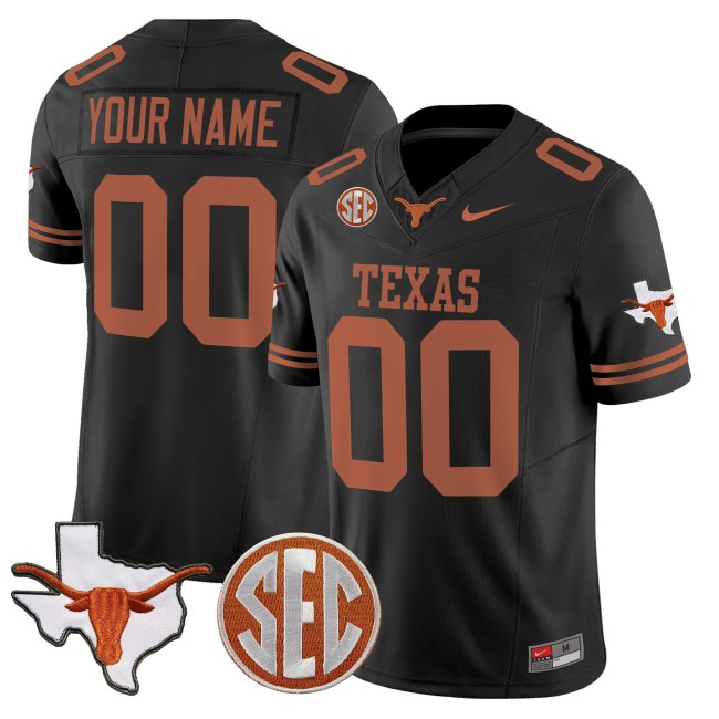 Texas Longhorns Custom Black 2025 F.U.S.E. State Map & SEC Patch Vapor Limited Stitched Football Jersey