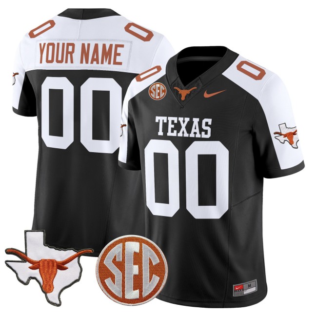 Texas Longhorns Custom Black Alternate 2025 F.U.S.E. State Map & SEC Patch Vapor Limited Stitched Football Jersey