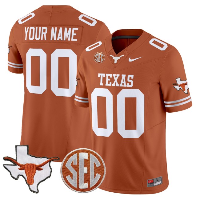 Texas Longhorns Custom Orange 2025 F.U.S.E. State Map & SEC Patch Vapor Limited Stitched Football Jersey