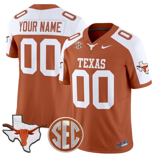 Texas Longhorns Custom Orange Alternate 2025 F.U.S.E. State Map & SEC Patch Vapor Limited Stitched Football Jersey