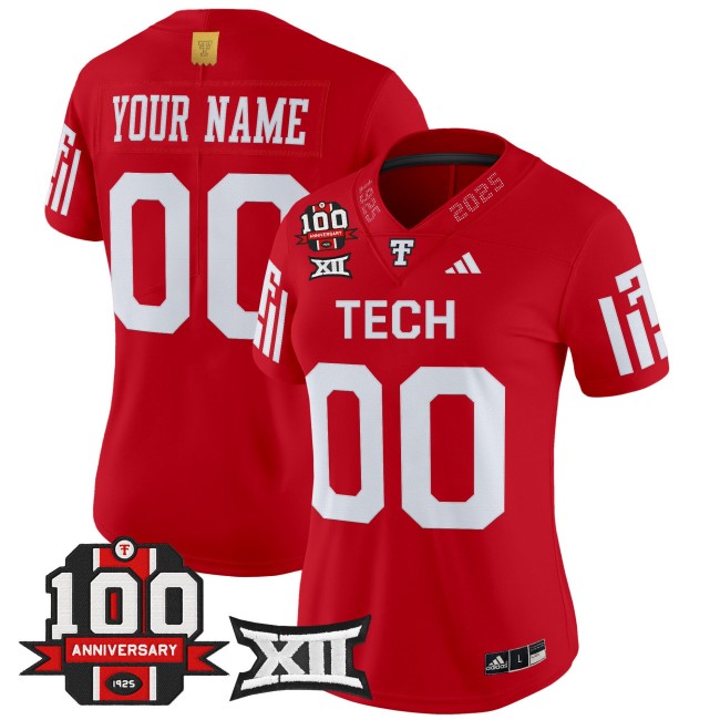Women's Texas Tech Red Raiders Custom Red 100th Anniversary Patch 2025 Vapor Limited Stitched Football Jersey Women's Texas Tech Red Raiders Custom Red 100th Anniversary Patch 2025 Vapor Limited Stitched Football Jersey