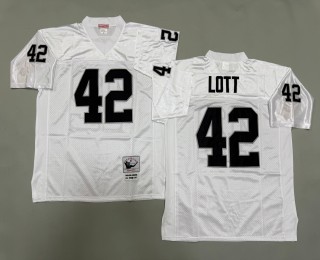 Men's Oakland Raiders #42 Ronnie Lott Mitchell & Ness Throwbacks Authentics White NFL Jersey