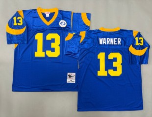 Men's St. Louis Rams #13 Kurt Warner Mitchell & Ness 1999 Throwbacks Authentics Royal NFL Jersey