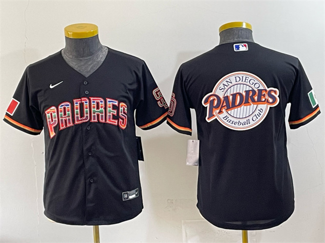 Youth San Diego Padres Team Big Logo Black Mexico Cool Base Stitched Baseball Jerseys