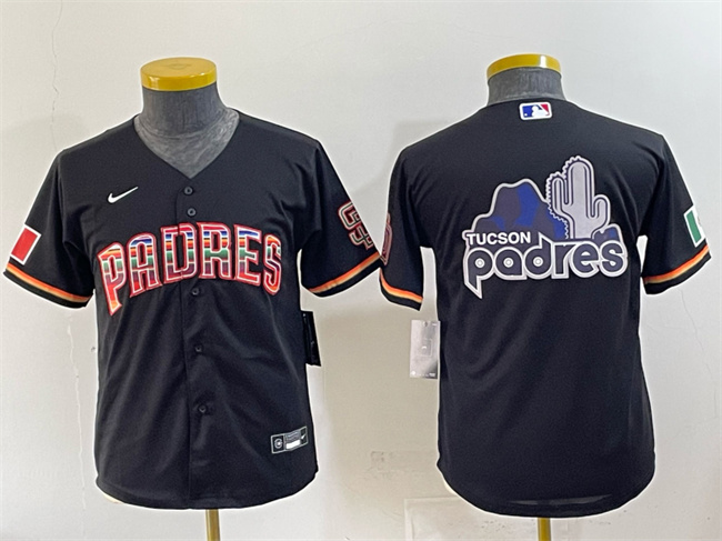 Youth San Diego Padres Team Big Logo Black Mexico Cool Base Stitched Baseball Jersey