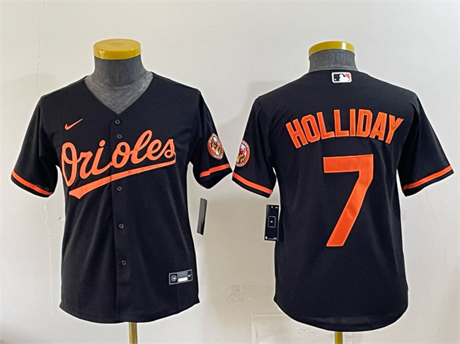 Youth Baltimore Orioles #7 Jackson Holliday Black Cool Base Stitched Baseball Jersey