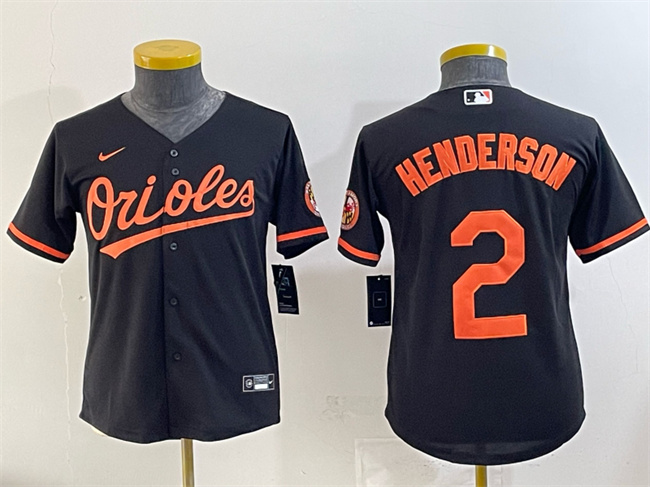 Youth Baltimore Orioles #2 Gunnar Henderson Black Cool Base Stitched Baseball Jersey