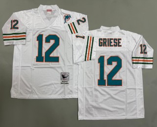 Men's Miami Dolphins #12 Bob Griese Mitchell & Ness Throwbacks Authentics White Jersey