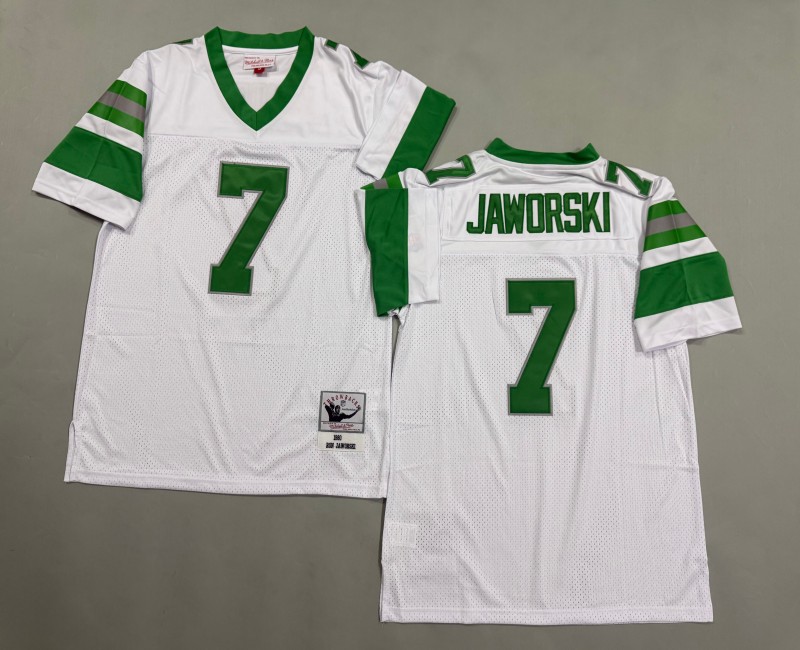 Men's Philadelphia Eagles #7 Ron Jaworski Mitchell & Ness 1980 Throwbacks Authentics White Kelly Green Jersey