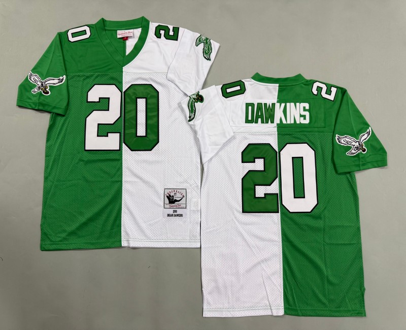 Men's Philadelphia Eagles #20 Brian Dawkins Mitchell & Ness 1990 Throwbacks Authentics Split Kelly Green White Jersey