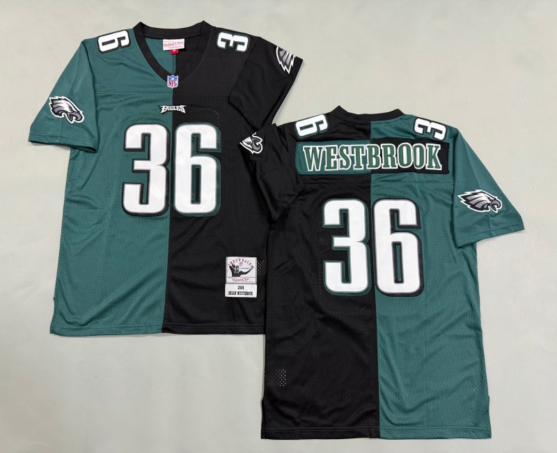 Men's Philadelphia Eagles #36 Brian Westbrook Mitchell & Ness 2004 Throwbacks Authentics Black Green Jersey