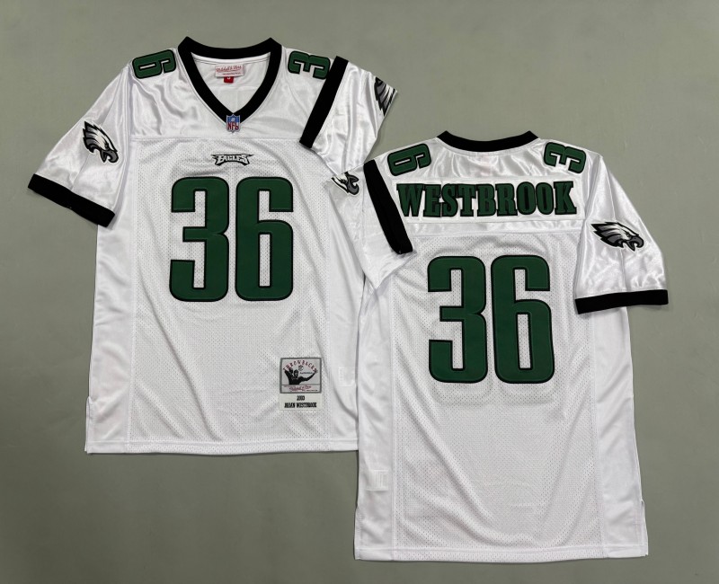 Men's Philadelphia Eagles #36 Brian Westbrook Mitchell & Ness 2004 Throwbacks Authentics White Jersey