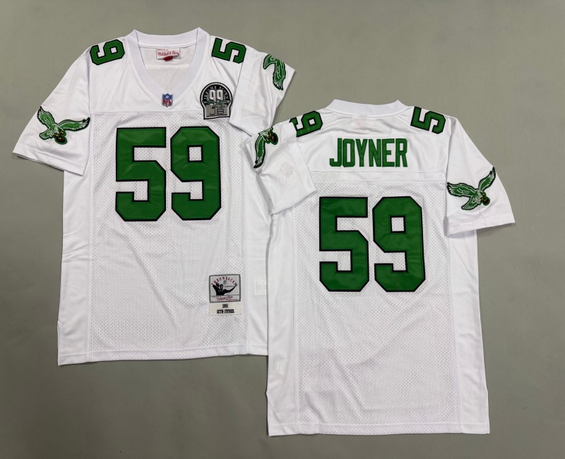 Men's Philadelphia Eagles #59 Seth Joyner Mitchell & Ness 1990 Throwbacks Authentics Kelly White Jersey