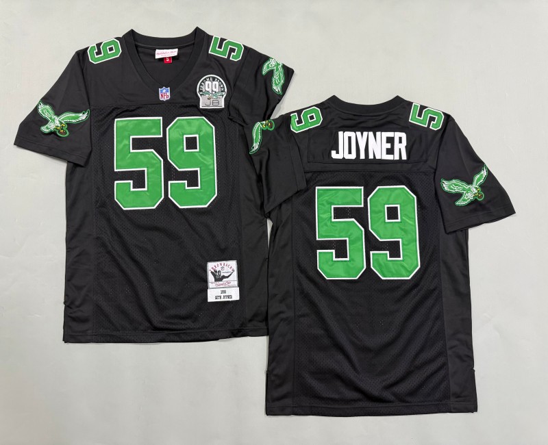 Men's Philadelphia Eagles #59 Seth Joyner Mitchell & Ness 1990 Throwbacks Authentics Kelly Black Jersey