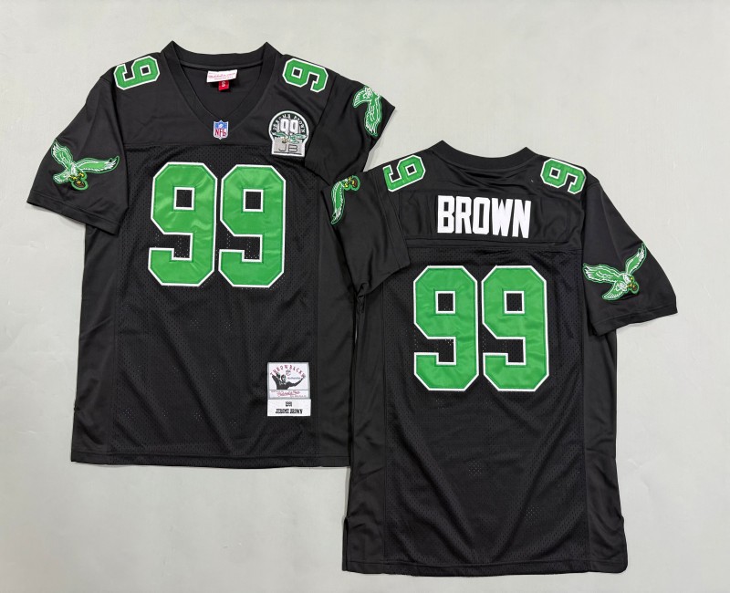Men's Philadelphia Eagles #99 Jerome Brown Mitchell & Ness 1991 Throwbacks Authentics Kelly Black Jersey