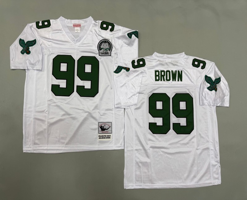 Men's Philadelphia Eagles #99 Jerome Brown Mitchell & Ness Throwbacks Authentics White Jersey