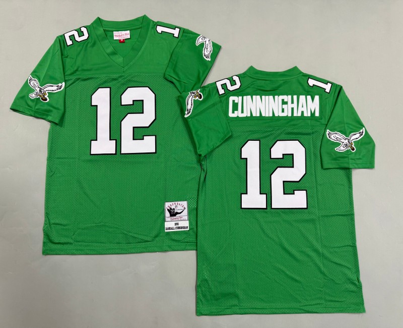 Men's Philadelphia Eagles #12 Randall Cunningham Mitchell & Ness 1990 Throwbacks Authentics Kelly Green Jersey