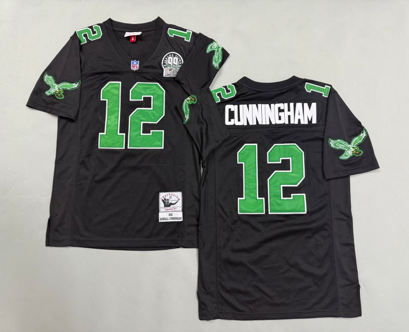 Men's Philadelphia Eagles #12 Randall Cunningham Mitchell & Ness 1990 Throwbacks Authentics Kelly Black Jersey