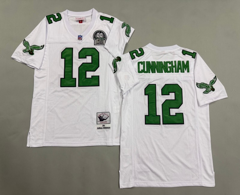 Men's Philadelphia Eagles #12 Randall Cunningham Mitchell & Ness 1990 Throwbacks Authentics Kelly White Jersey