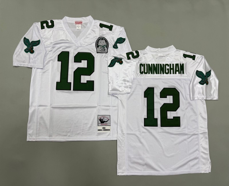 Men's Philadelphia Eagles #12 Randall Cunningham Mitchell & Ness 1992 Throwbacks Authentics White Jersey