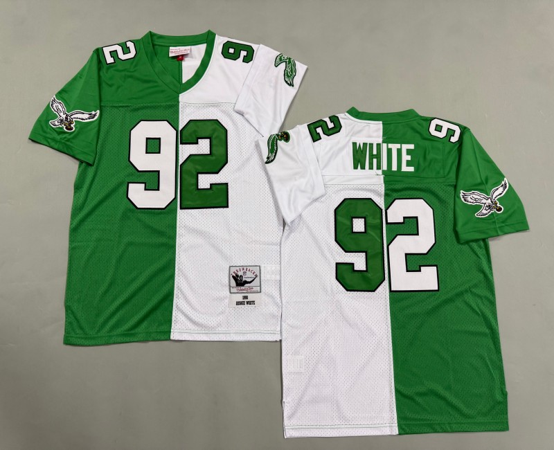 Men's Philadelphia Eagles #92 Reggie White Mitchell & Ness 1990 Throwbacks Authentics Split Kelly Green White Jersey