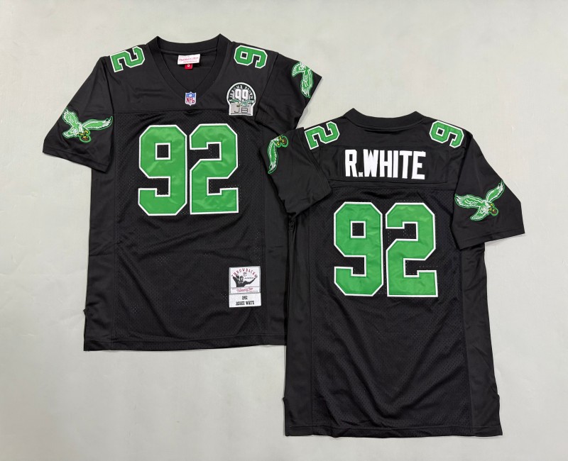 Men's Philadelphia Eagles #92 Reggie White Mitchell & Ness 1992 Throwbacks Authentics Kelly Black Jersey