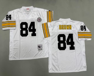 Men's Pittsburgh Steelers #84 Antonio Brown Mitchell & Ness Throwbacks Authentics Bold White Jerseys