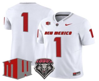 Men's New Mexico Lobos #1 White F.U.S.E. 2025 Vapor Limited Football Jersey