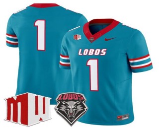 Men's New Mexico Lobos #1 Turquoise 1973-79 Uniforms 2025 F.U.S.E. Vapor Limited Football Jersey