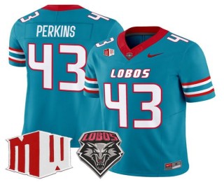 Men's New Mexico Lobos #43 Don Perkins Turquoise 1973-79 Uniforms 2025 F.U.S.E. Vapor Limited Football Jersey