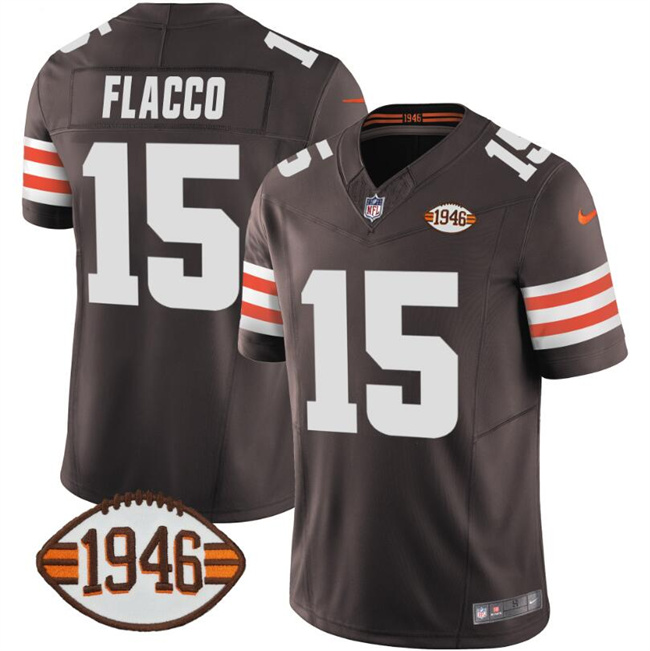 Men's Cleveland Browns #15 Joe Flacco Brown 2025 F.U.S.E. With 1946 75th Anniversary Patch Vapor Limited Stitched Football Jersey