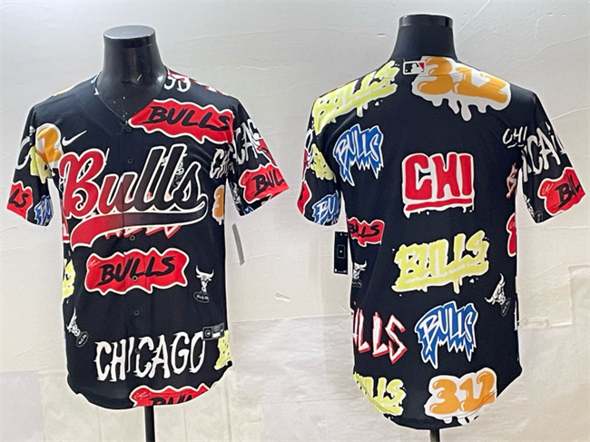 Men's Chicago Bulls Blank Black Limited Stitched Baseball Jersey