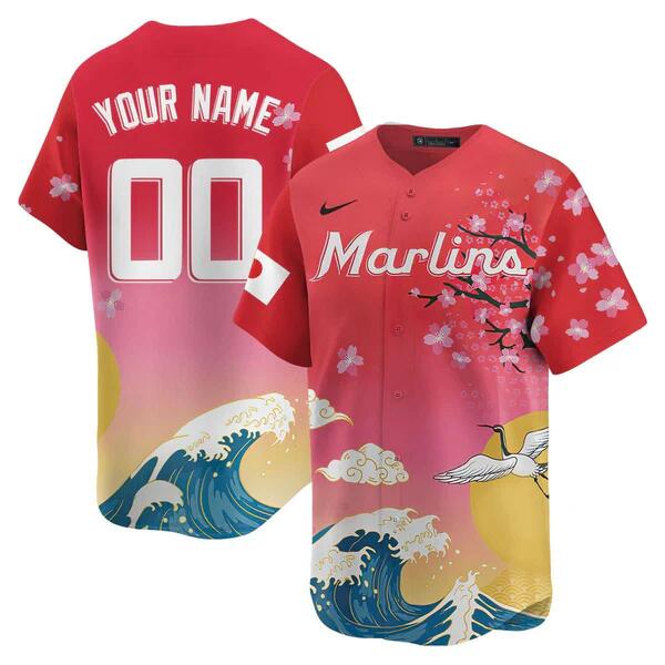 Men's Miami Marlins Active Player Custom Pink Japanese Heritage Night 2025 Limited Baseball Jersey
