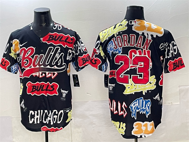 Men's Chicago Bulls #23 Michael Jordan Black Limited Stitched Baseball Jersey