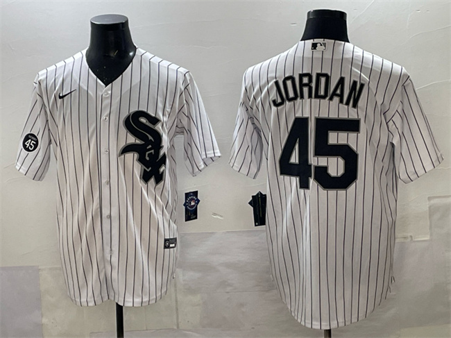 Men's Chicago White Sox #45 Michael Jordan White With Patch Cool Base Stitched Baseball Jersey