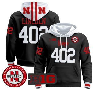 Men's Nebraska Cornhuskers 402 Lincoln Black 2025 Premium Pullover Hoodie - All Stitched